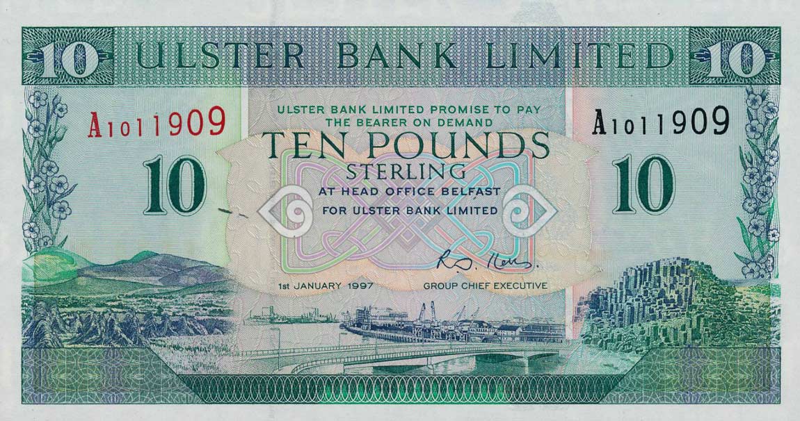 Front of Northern Ireland p336a: 10 Pounds from 1997