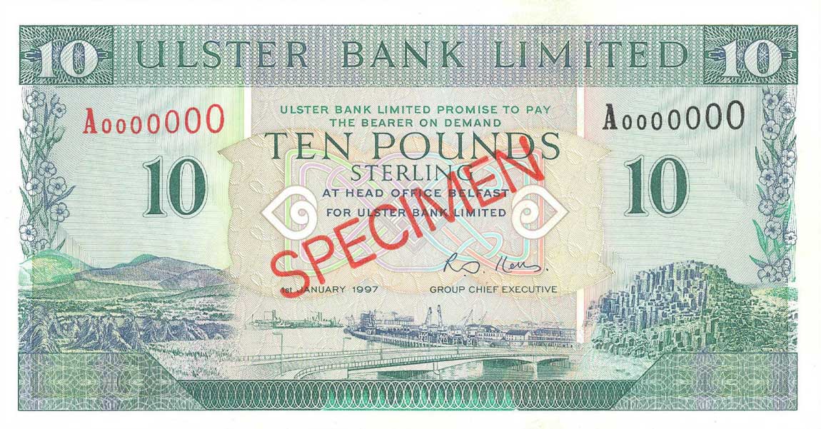 Front of Northern Ireland p336s: 10 Pounds from 1997