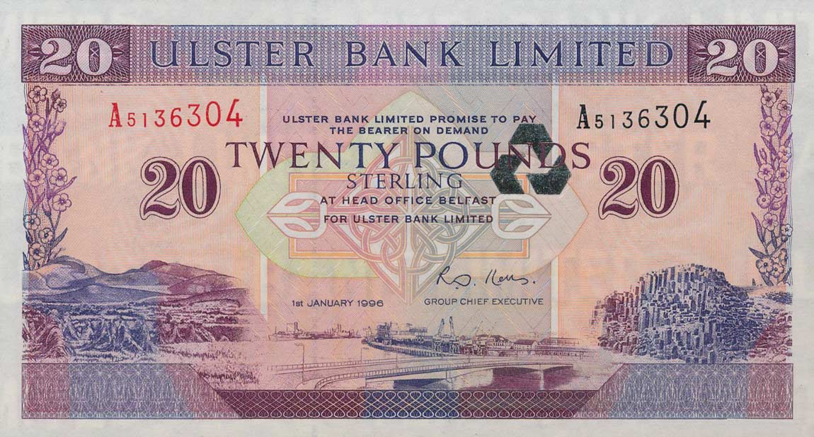 Front of Northern Ireland p337a: 20 Pounds from 1996