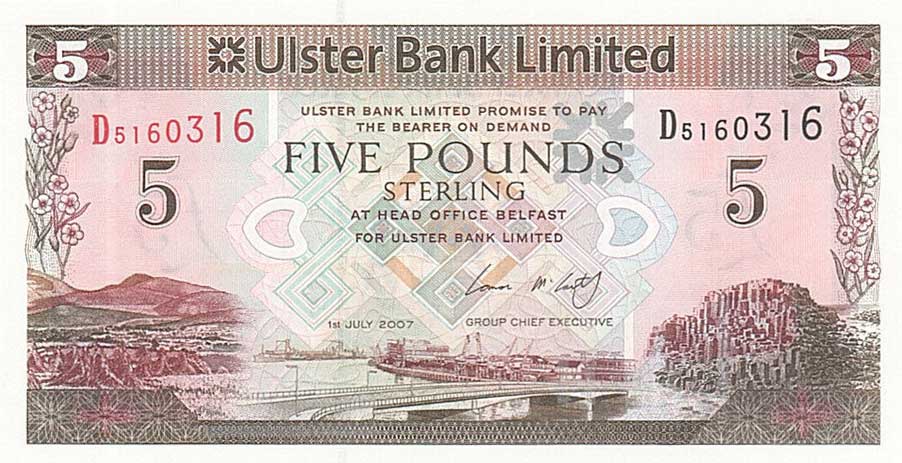 Front of Northern Ireland p340a: 5 Pounds from 2007