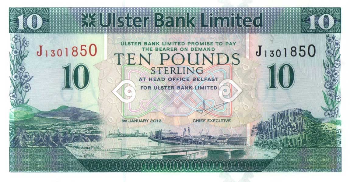 Front of Northern Ireland p341b: 10 Pounds from 2012