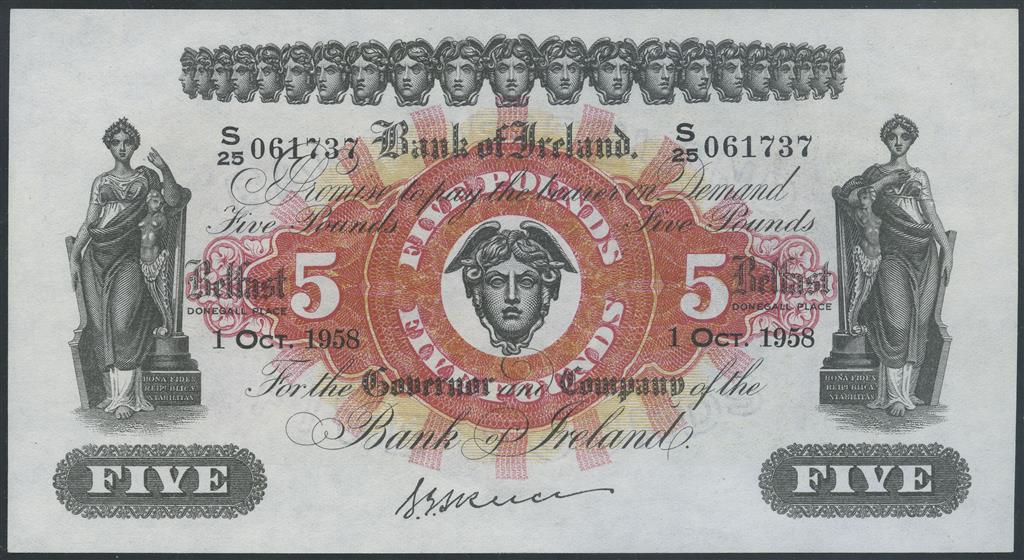 Front of Northern Ireland p52d: 5 Pounds from 1958