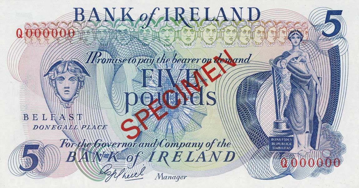 Front of Northern Ireland p62s: 5 Pounds from 1971