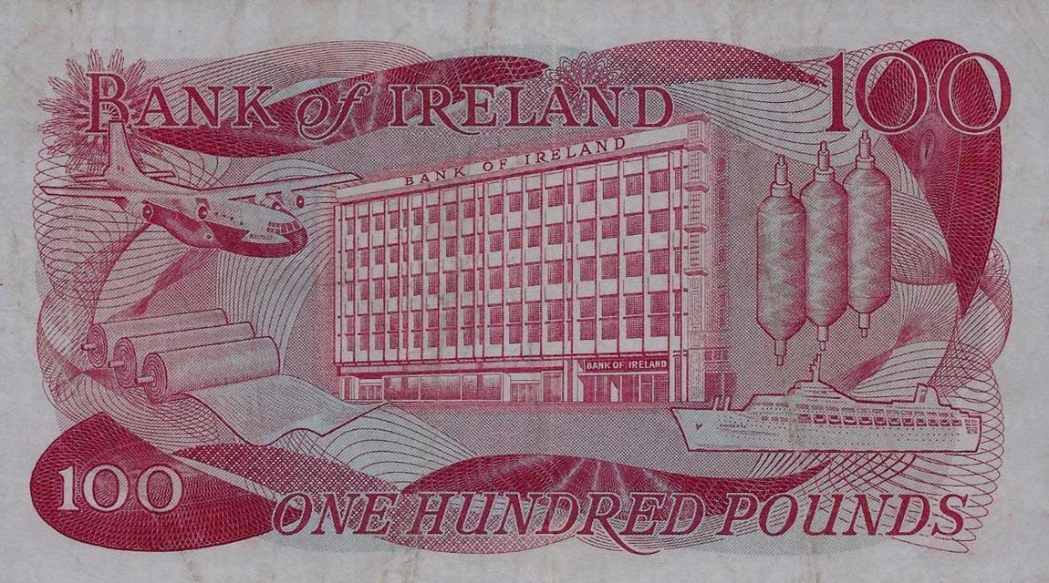 Back of Northern Ireland p64a: 100 Pounds from 1974