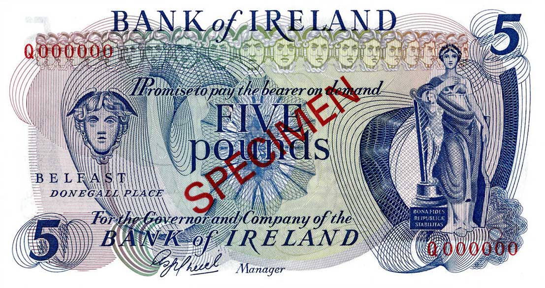 Front of Northern Ireland p66s: 5 Pounds from 1980