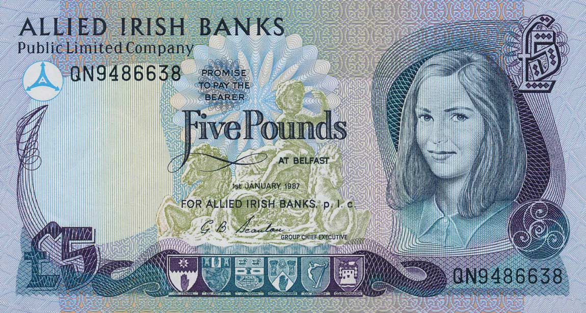 Front of Northern Ireland p6a: 5 Pounds from 1987