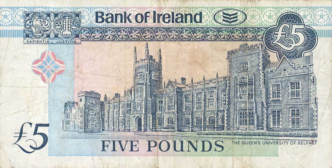 Back of Northern Ireland p70a: 5 Pounds from 1990