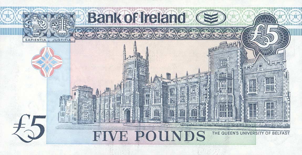 Back of Northern Ireland p70c: 5 Pounds from 1994