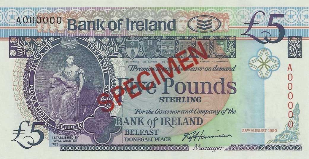 Front of Northern Ireland p70s: 5 Pounds from 1990