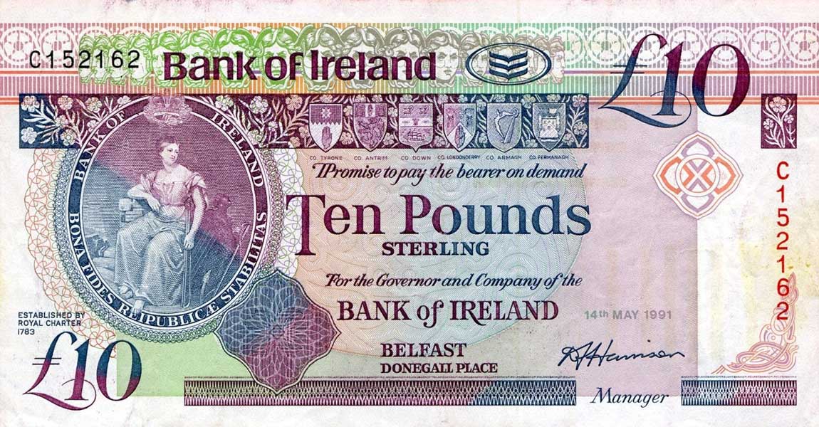 Front of Northern Ireland p71a: 10 Pounds from 1991