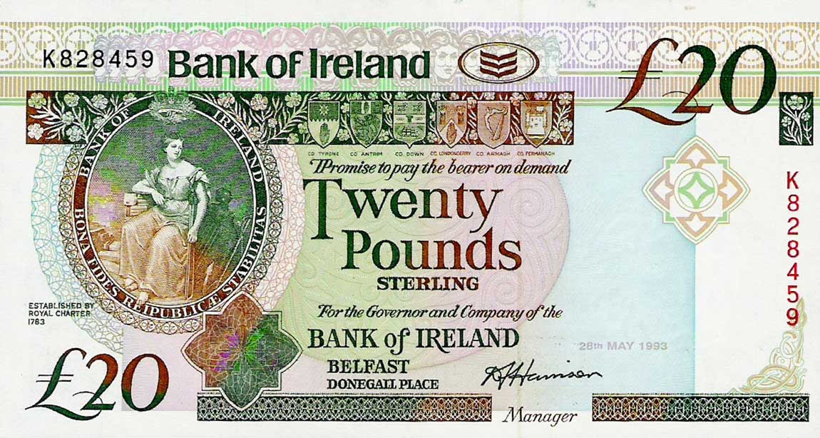 Front of Northern Ireland p72b: 20 Pounds from 1993