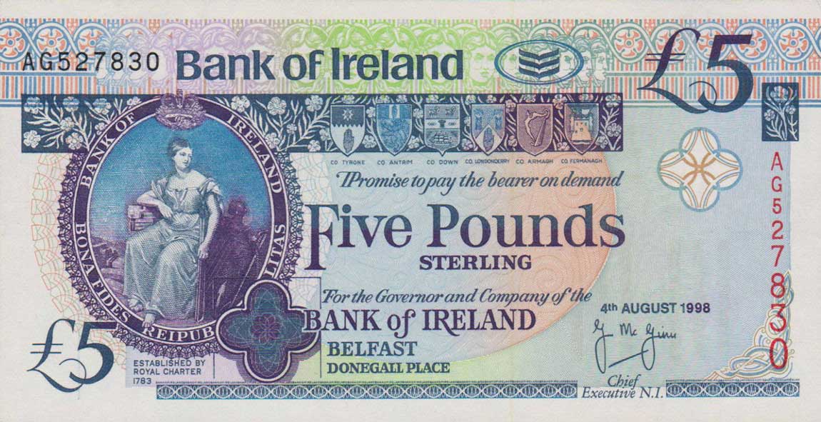 Front of Northern Ireland p74b: 5 Pounds from 1998