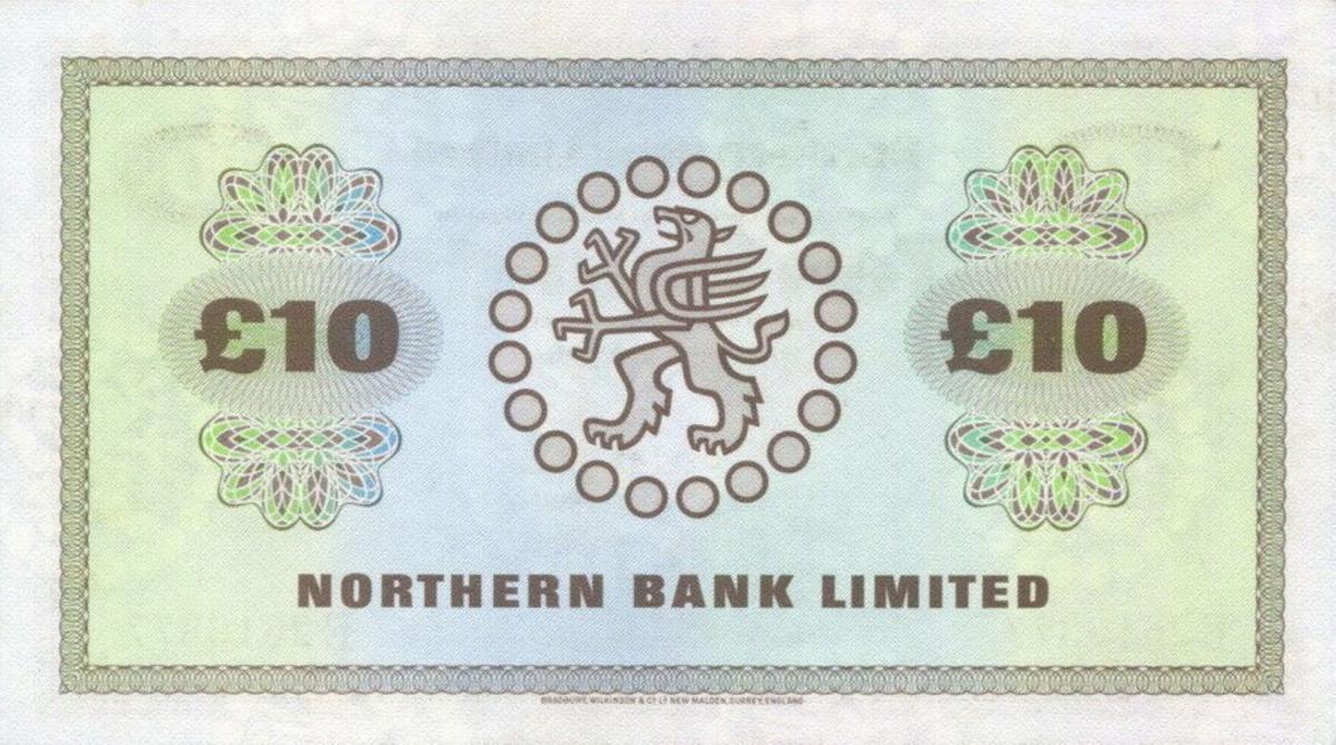 Back of Northern Ireland p189d: 10 Pounds from 1970