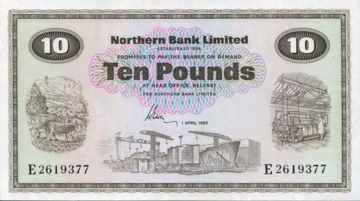 Front of Northern Ireland p189d: 10 Pounds from 1970