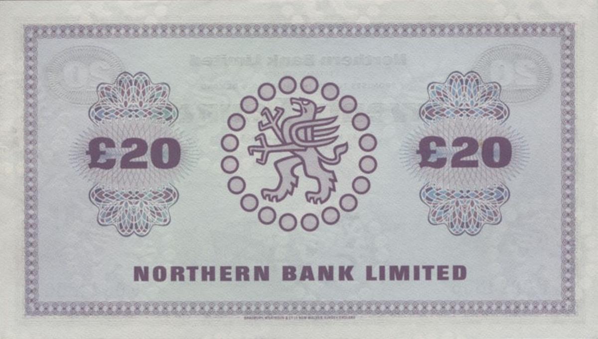 Back of Northern Ireland p190a: 20 Pounds from 1970