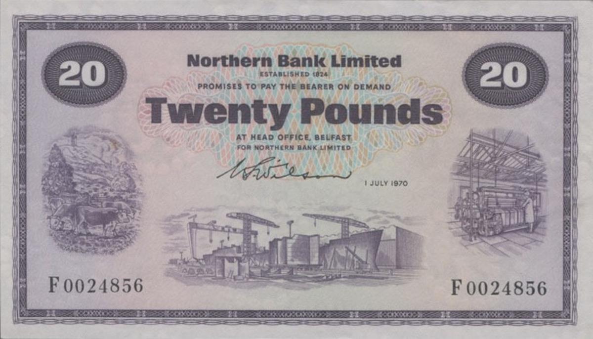 Front of Northern Ireland p190a: 20 Pounds from 1970