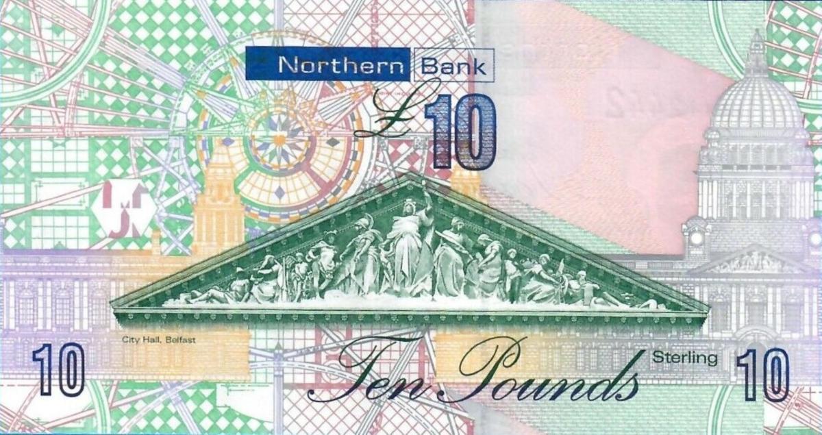 Back of Northern Ireland p210b: 10 Pounds from 2011