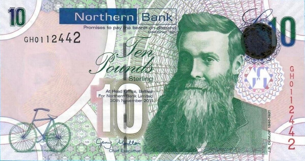 Front of Northern Ireland p210b: 10 Pounds from 2011