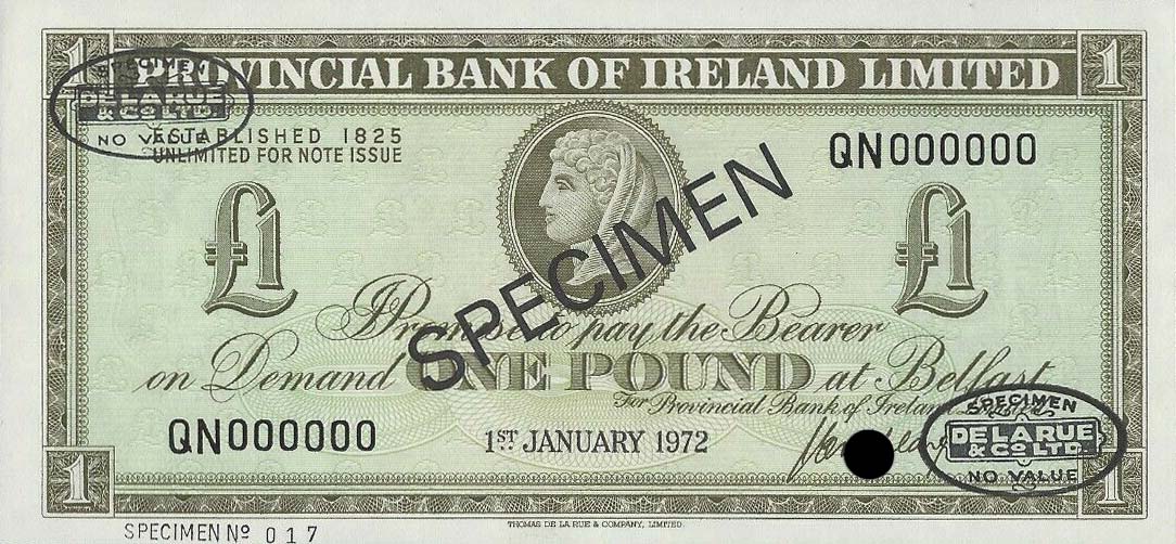 Front of Northern Ireland p245s: 1 Pound from 1968