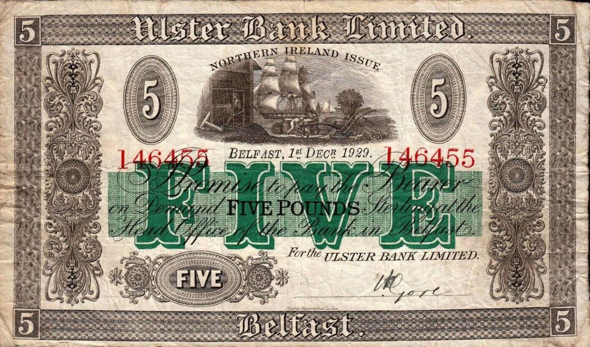 Front of Northern Ireland p307: 5 Pounds from 1929