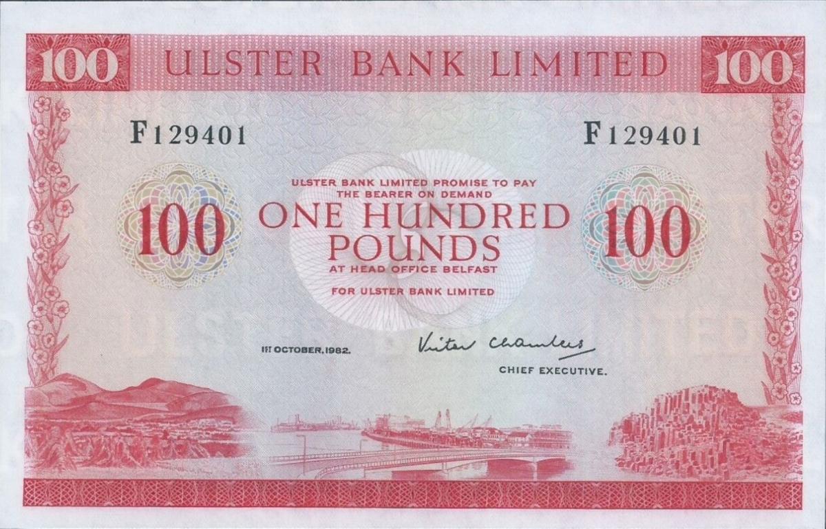 Front of Northern Ireland p330b: 100 Pounds from 1982