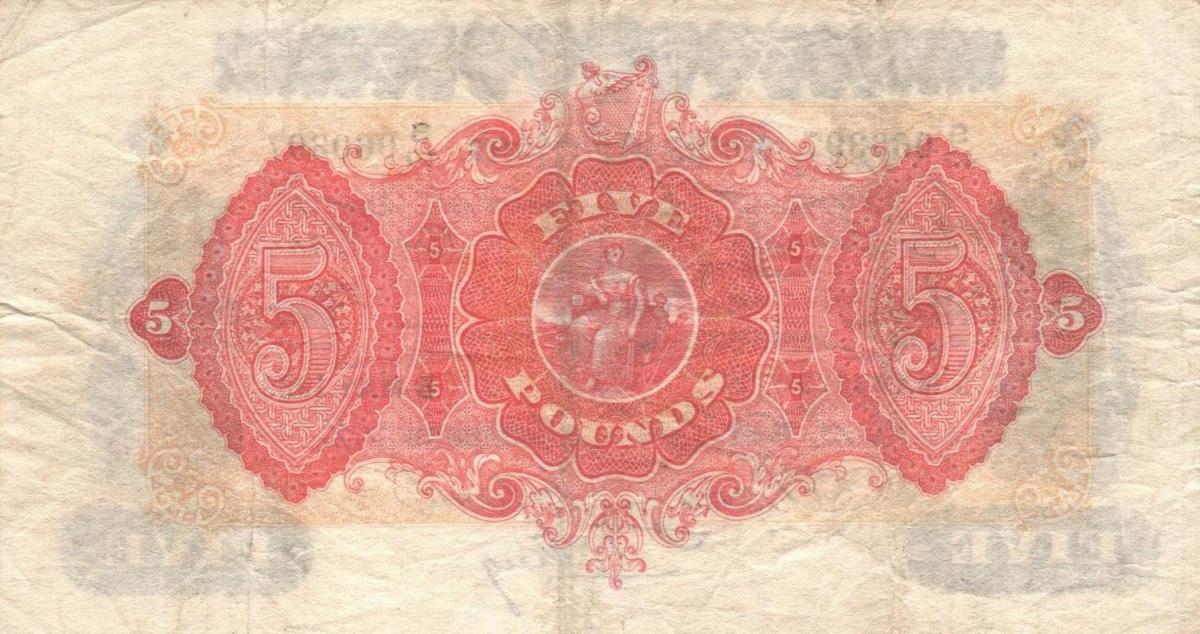 Back of Northern Ireland p52a: 5 Pounds from 1929