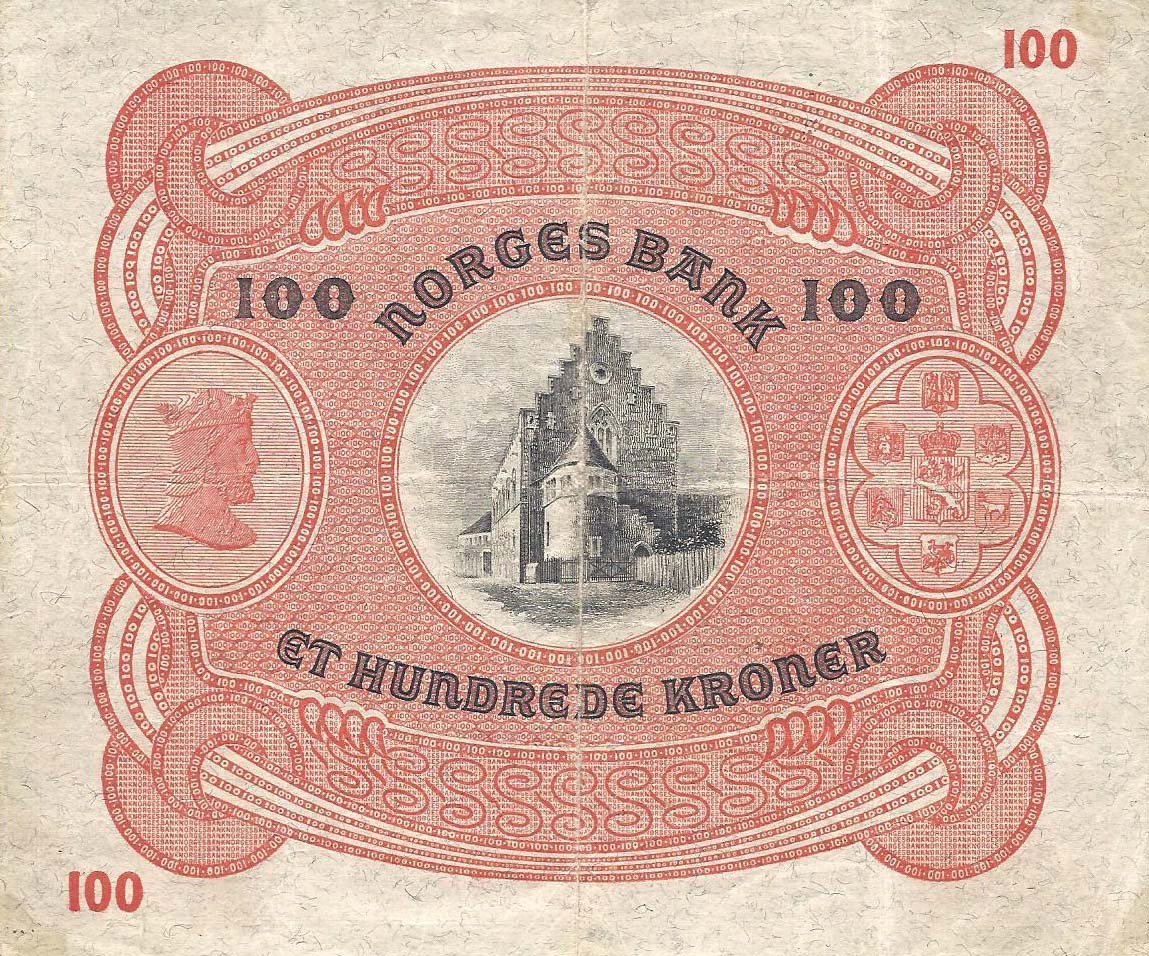 Back of Norway p10c: 100 Kroner from 1935