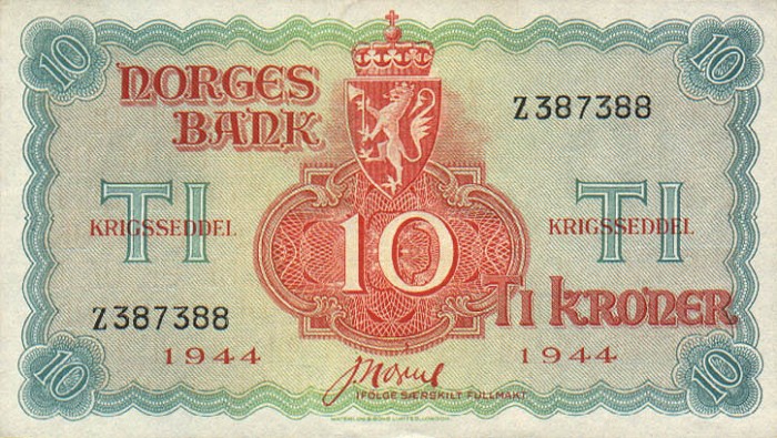 Front of Norway p20b: 10 Kroner from 1944
