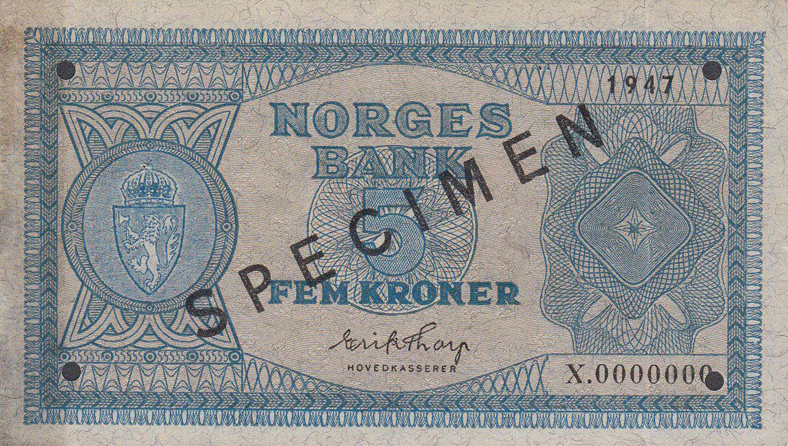 Front of Norway p25s: 5 Kroner from 1945