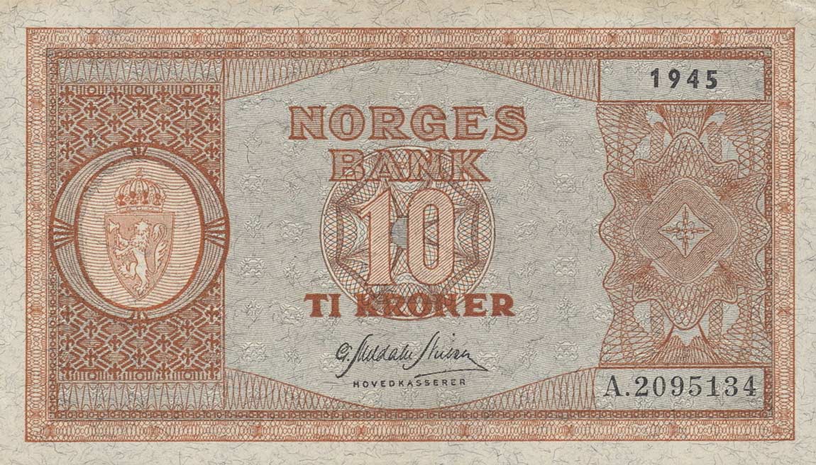 Front of Norway p26a: 10 Kroner from 1945