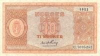 p26b from Norway: 10 Kroner from 1945