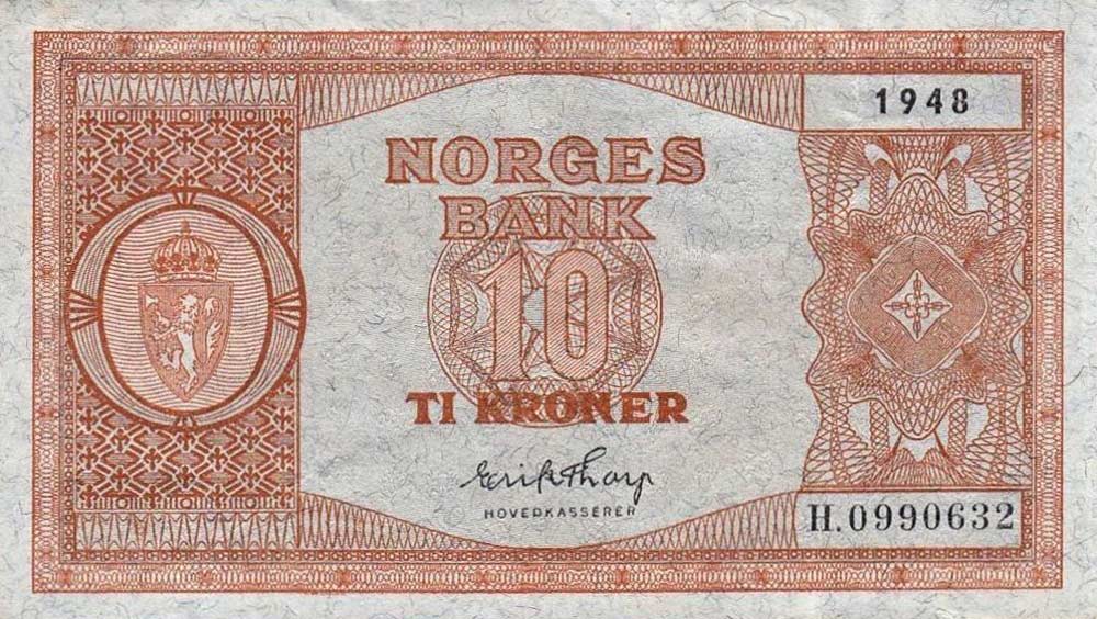 Front of Norway p26h: 10 Kroner from 1948