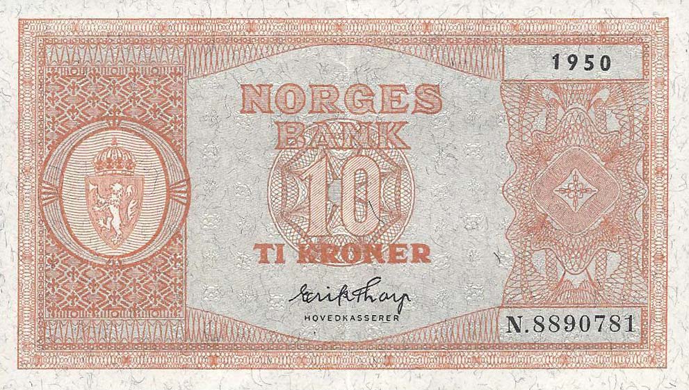 Front of Norway p26i: 10 Kroner from 1948