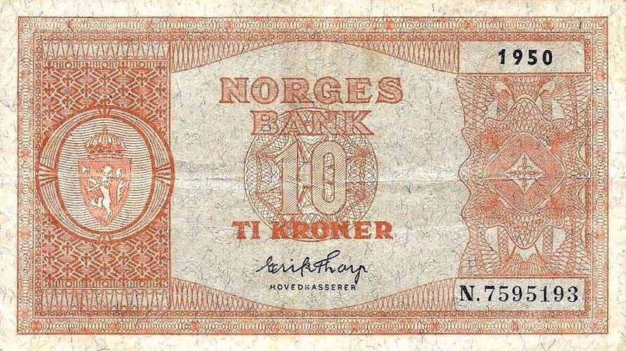 Front of Norway p26l: 10 Kroner from 1950