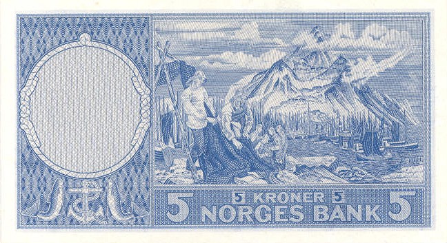 Back of Norway p30a: 5 Kroner from 1955