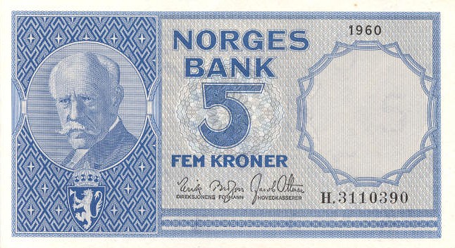 Front of Norway p30a: 5 Kroner from 1955