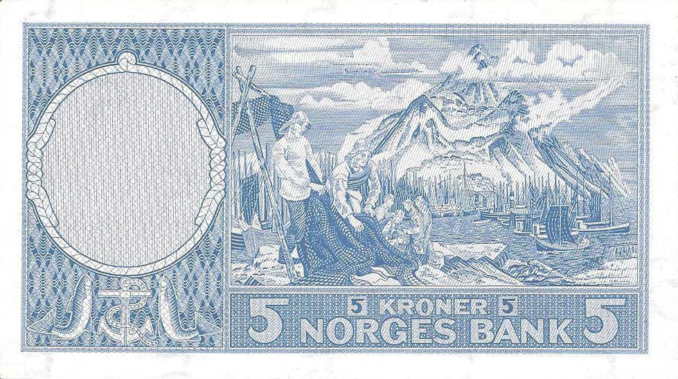 Back of Norway p30b: 5 Kroner from 1957