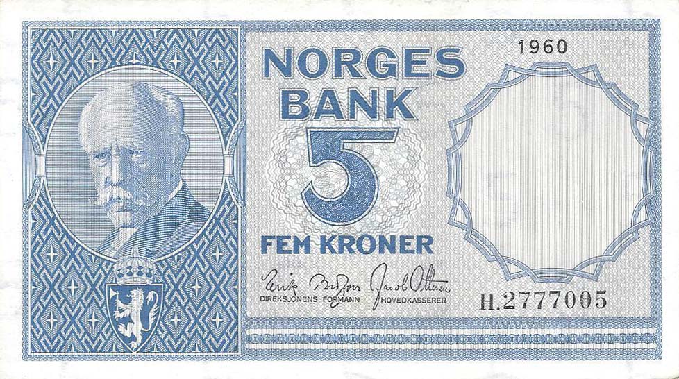 Front of Norway p30b: 5 Kroner from 1957