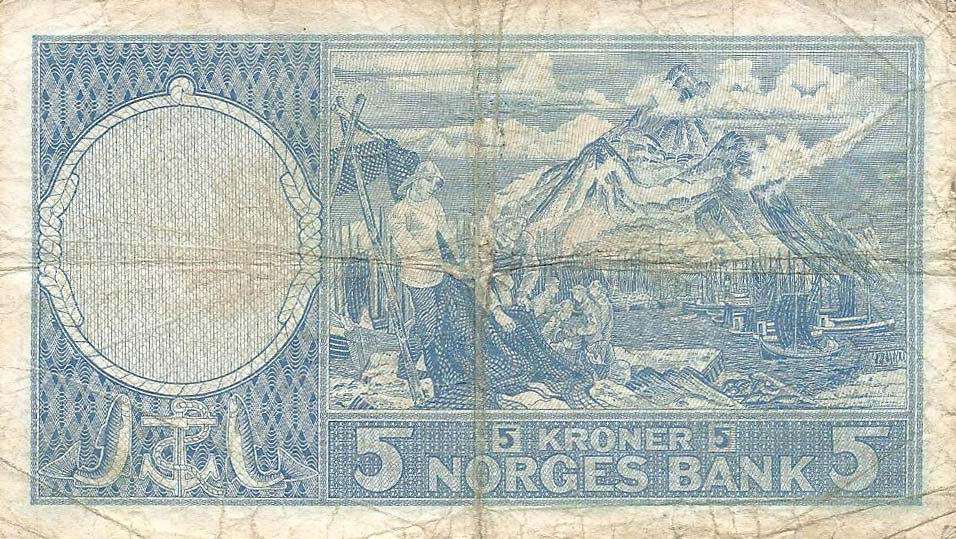 Back of Norway p30c: 5 Kroner from 1957