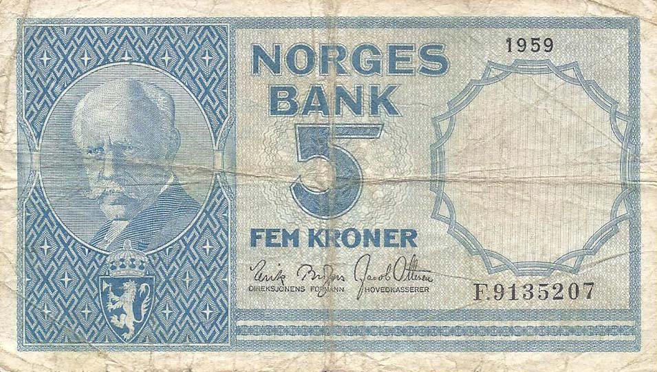 Front of Norway p30c: 5 Kroner from 1957