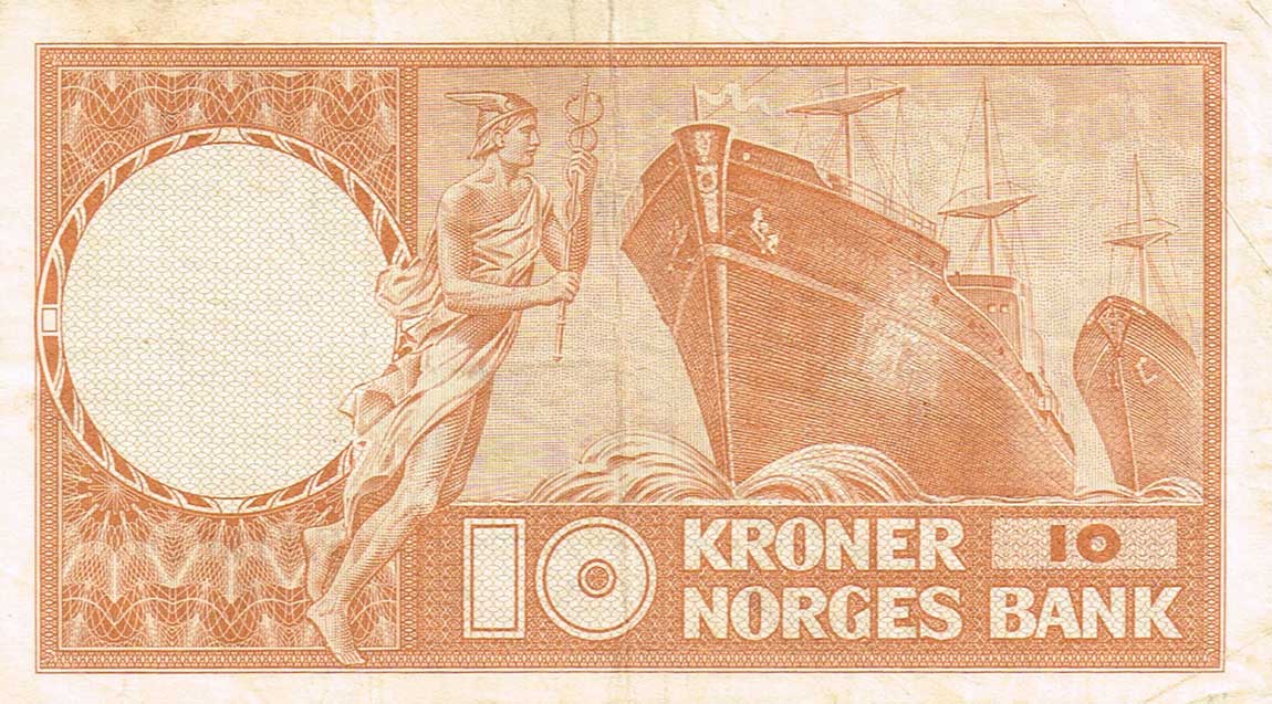 Back of Norway p31b1: 10 Kroner from 1954