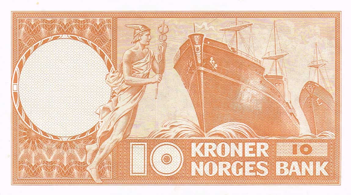 Back of Norway p31b3: 10 Kroner from 1956