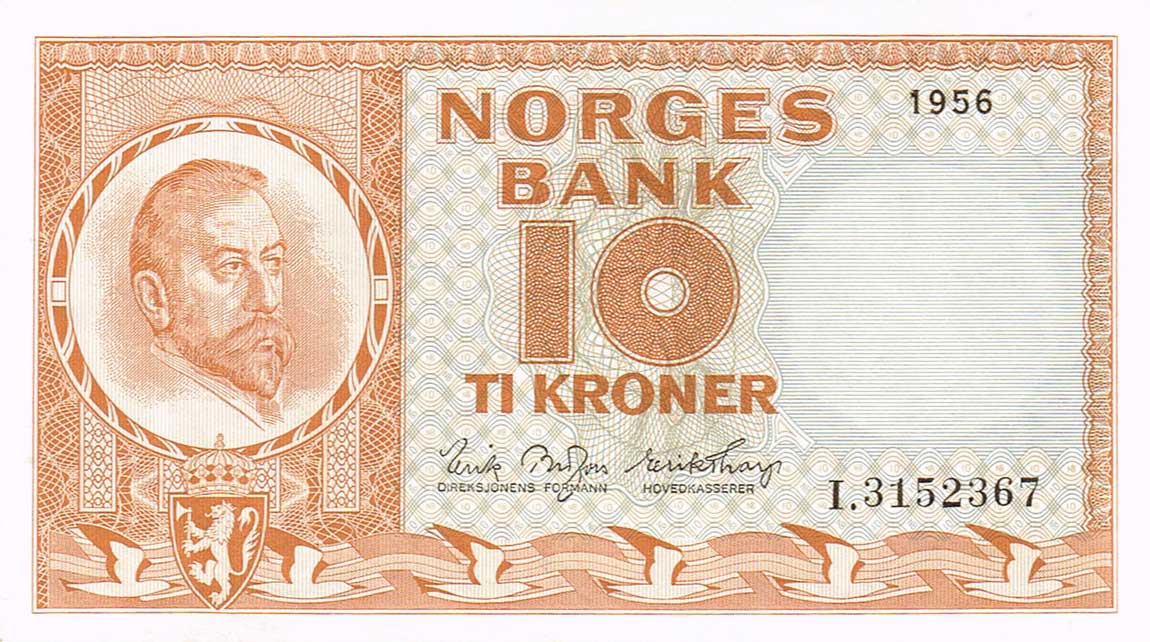 Front of Norway p31b3: 10 Kroner from 1956