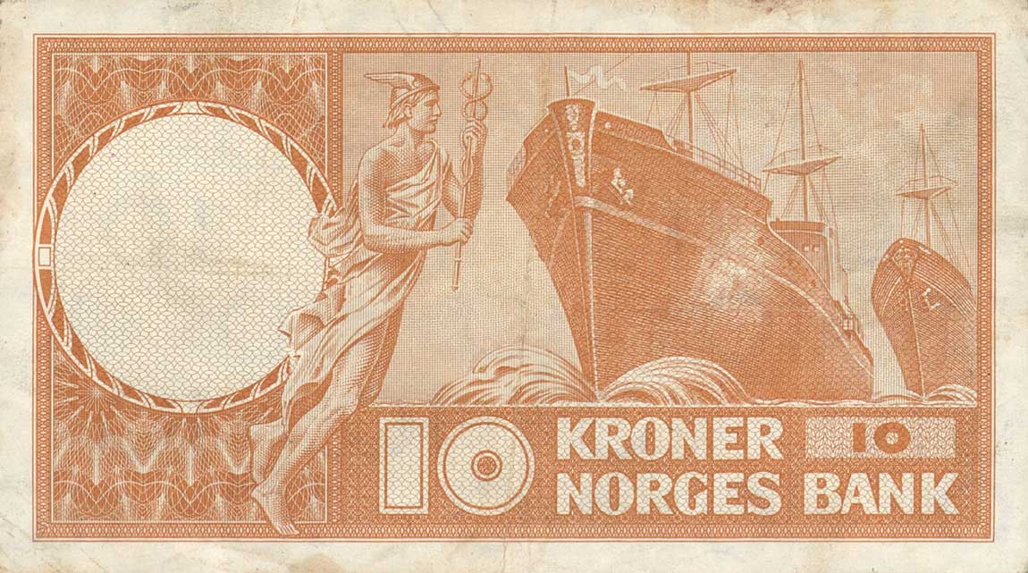 Back of Norway p31b5: 10 Kroner from 1957