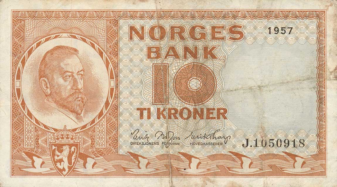 RealBanknotes.com > Norway p31b5: 10 Kroner from 1957