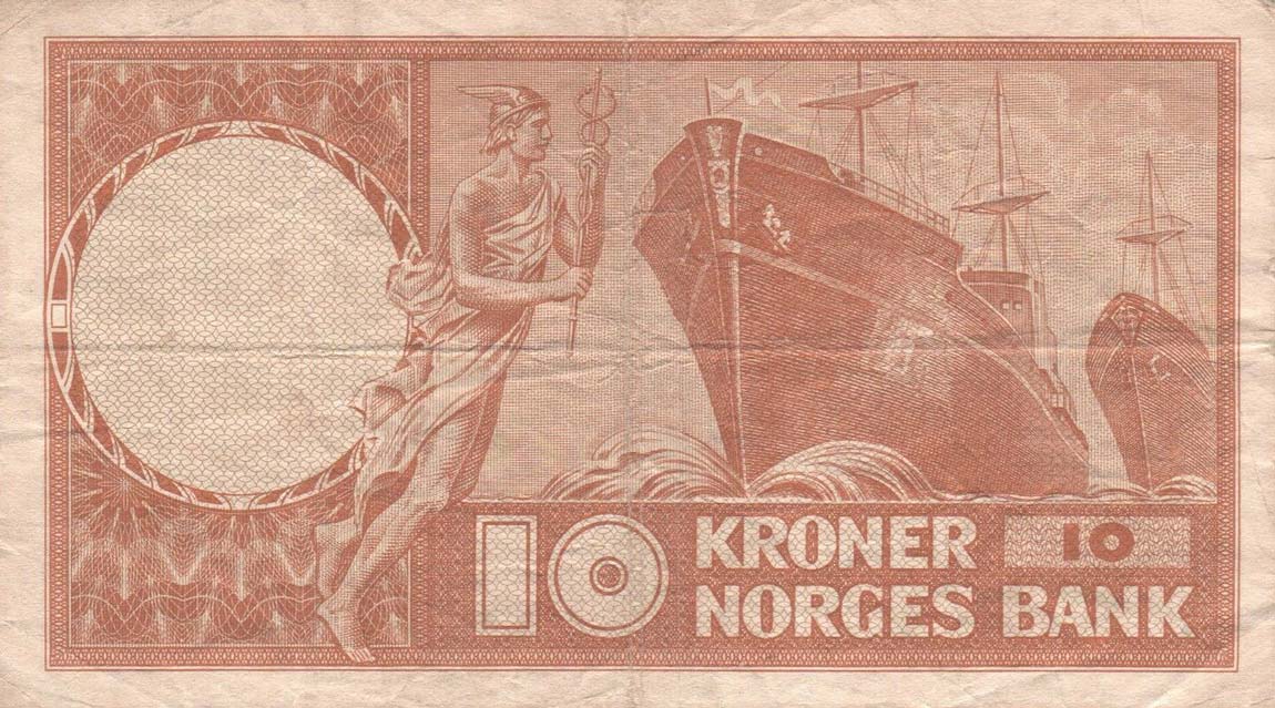 Back of Norway p31b6: 10 Kroner from 1958