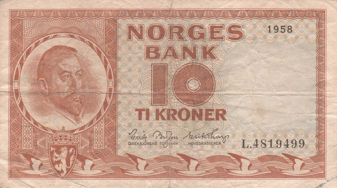 Front of Norway p31b6: 10 Kroner from 1958