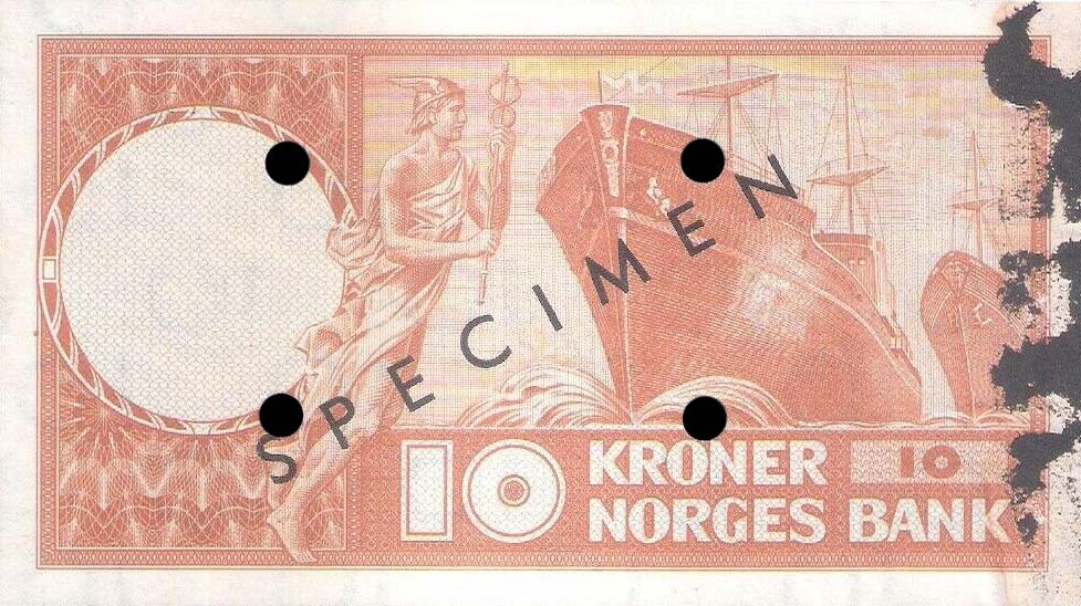 Back of Norway p31s: 10 Kroner from 1954