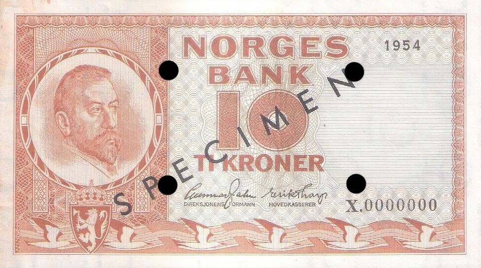 Front of Norway p31s: 10 Kroner from 1954