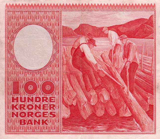 Back of Norway p33a1: 100 Kroner from 1949